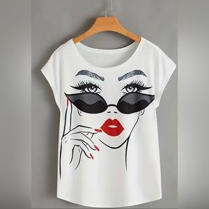 Graphic Print Solid T-Shirt, Crew Neck Casual Every Day Top , Women's Clothing